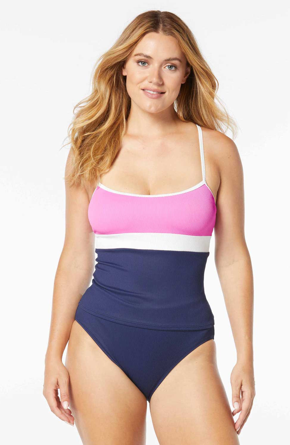 Beach House Sport: Colorblock Sport Flex Ribbed Tankini Top