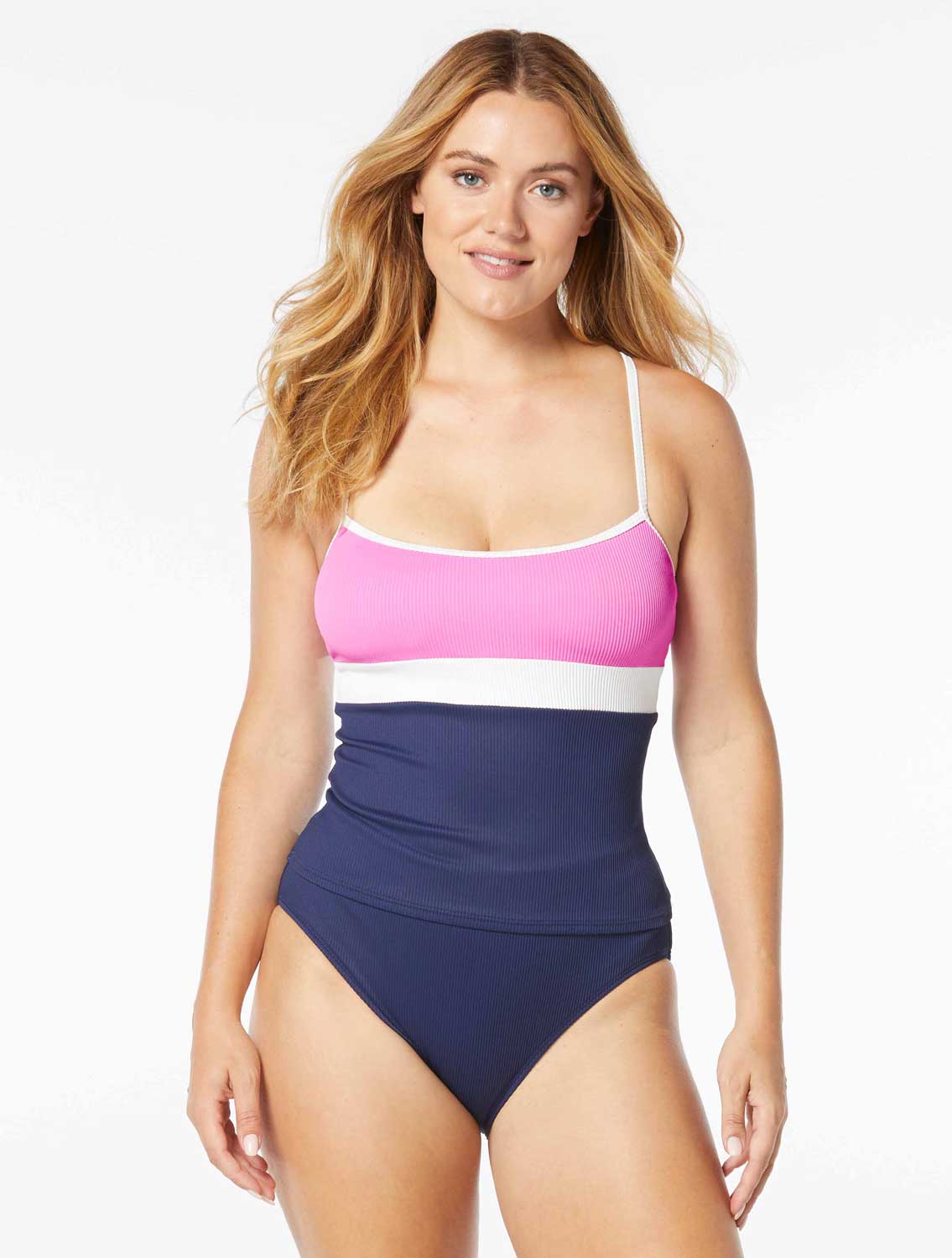 Beach House Sport: Colorblock Sport Flex Ribbed Tankini Top