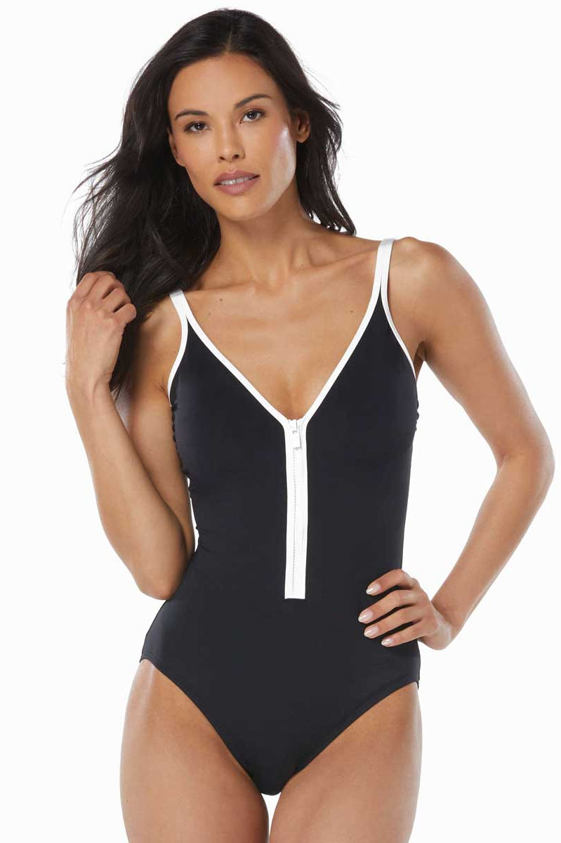 Beach House Sport: One Piece Piping Racy Zip Front