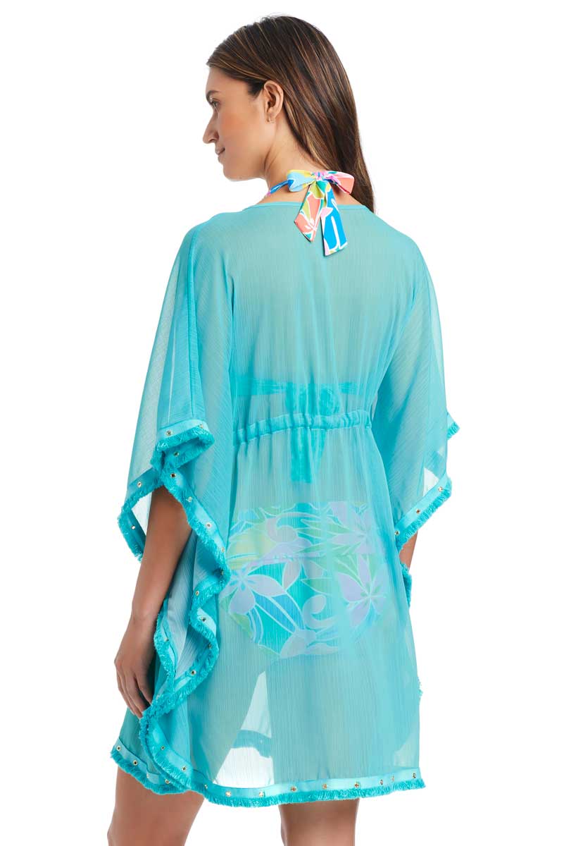 Bleu: Fringe Benefits Solid Caftan Cover-Up