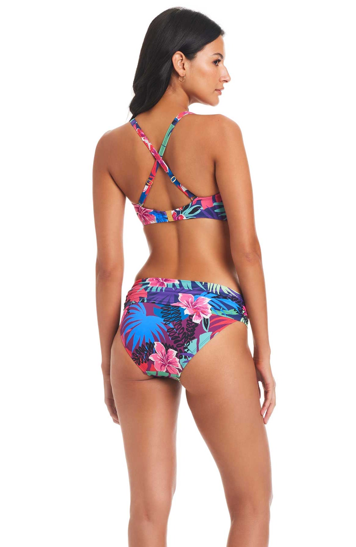 Bleu: Hawaiian Punch Shirred Bandeau Bikini Top