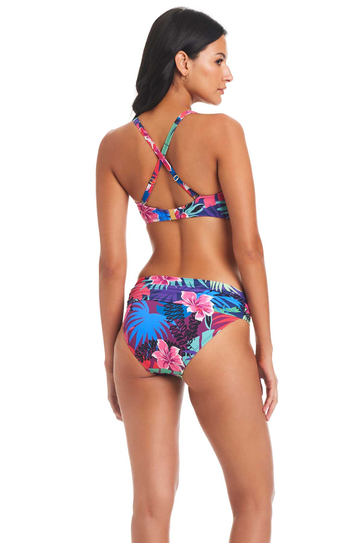 Bleu: Hawaiian Punch Shirred Bandeau Bikini Top