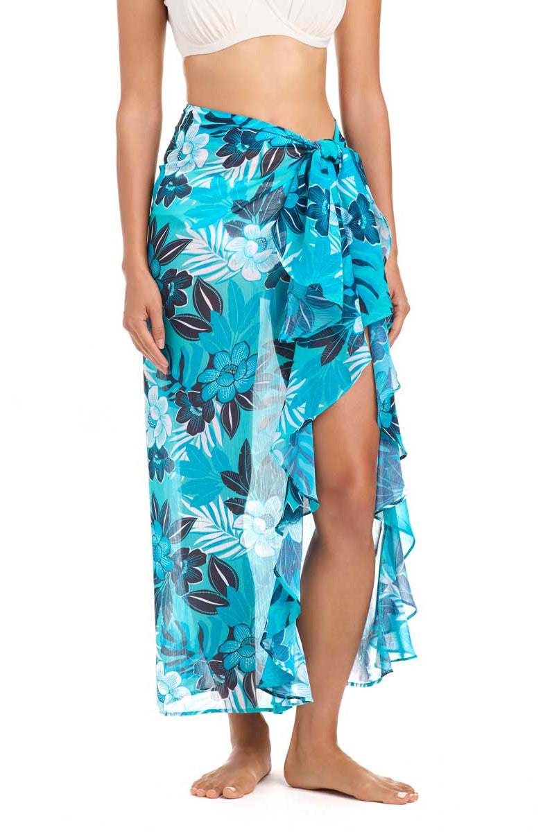 Bleu: Moody Blooms Ruffle Sarong Cover Up