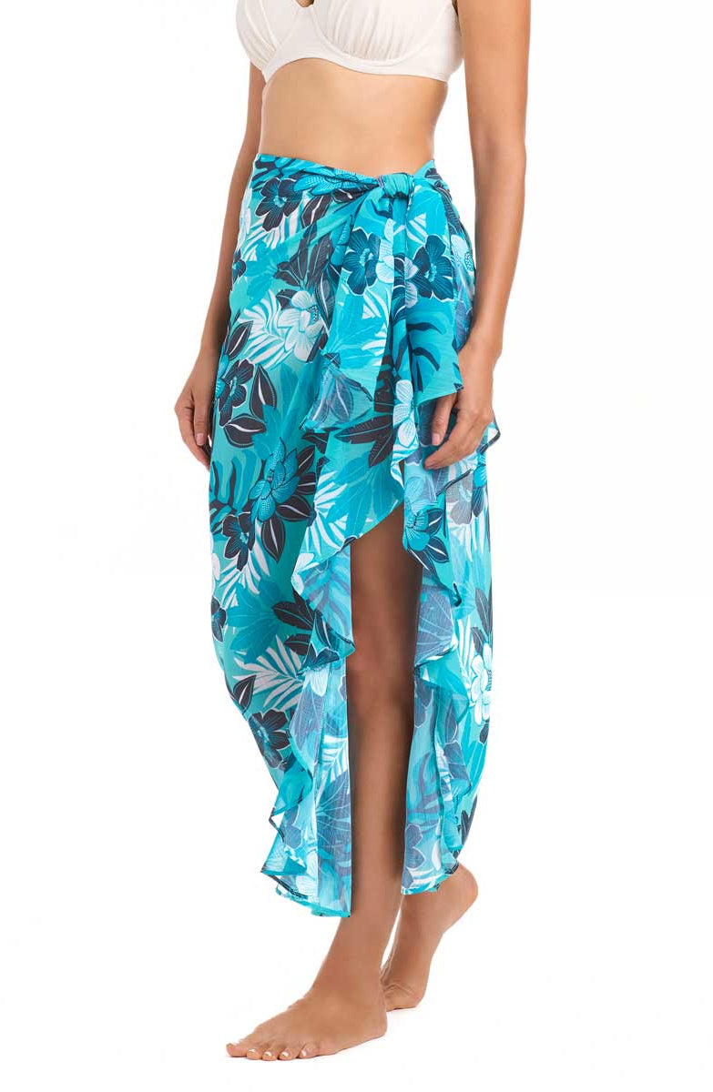 Bleu: Moody Blooms Ruffle Sarong Cover Up