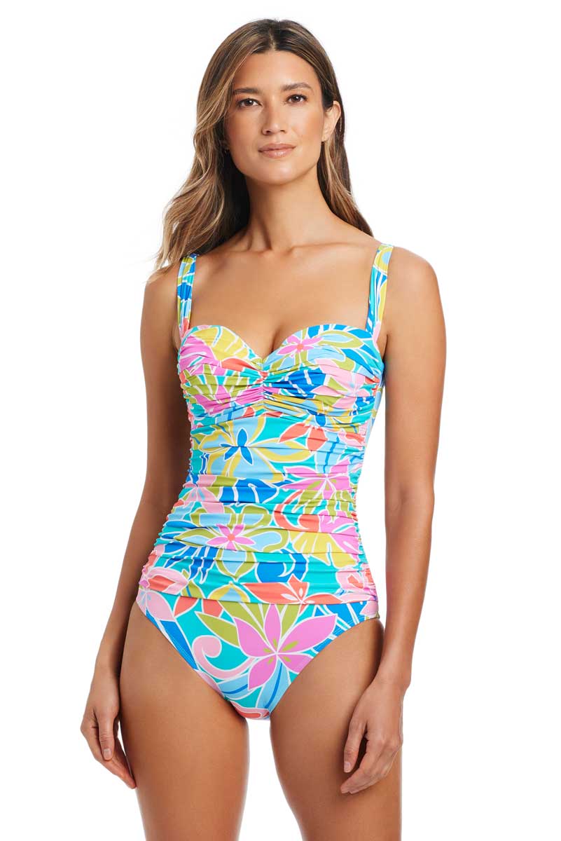 Bleu: One Piece Barcelona Bloom Shirred Bandeau Mio Swimsuit
