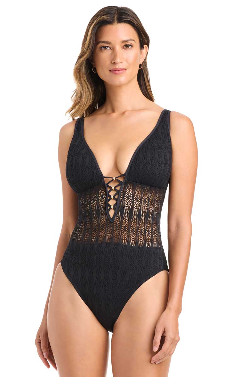 Bleu: One Piece Sunkissed Crochet Over The Shoulder Mio Swimsuit