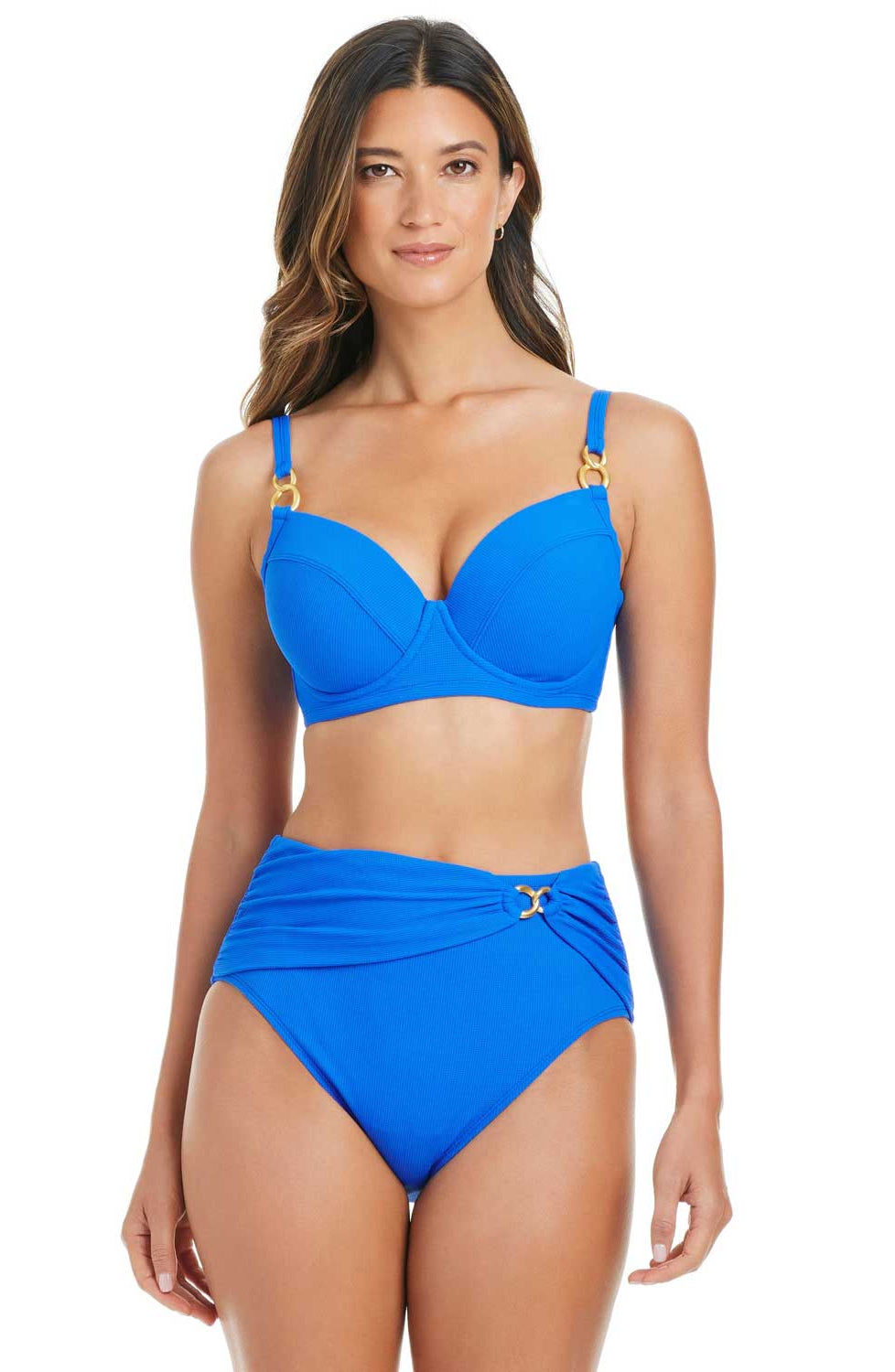 Bleu: Pique Ole Solid Over The Shoulder Underwire D Cup Bra - AZURPARK