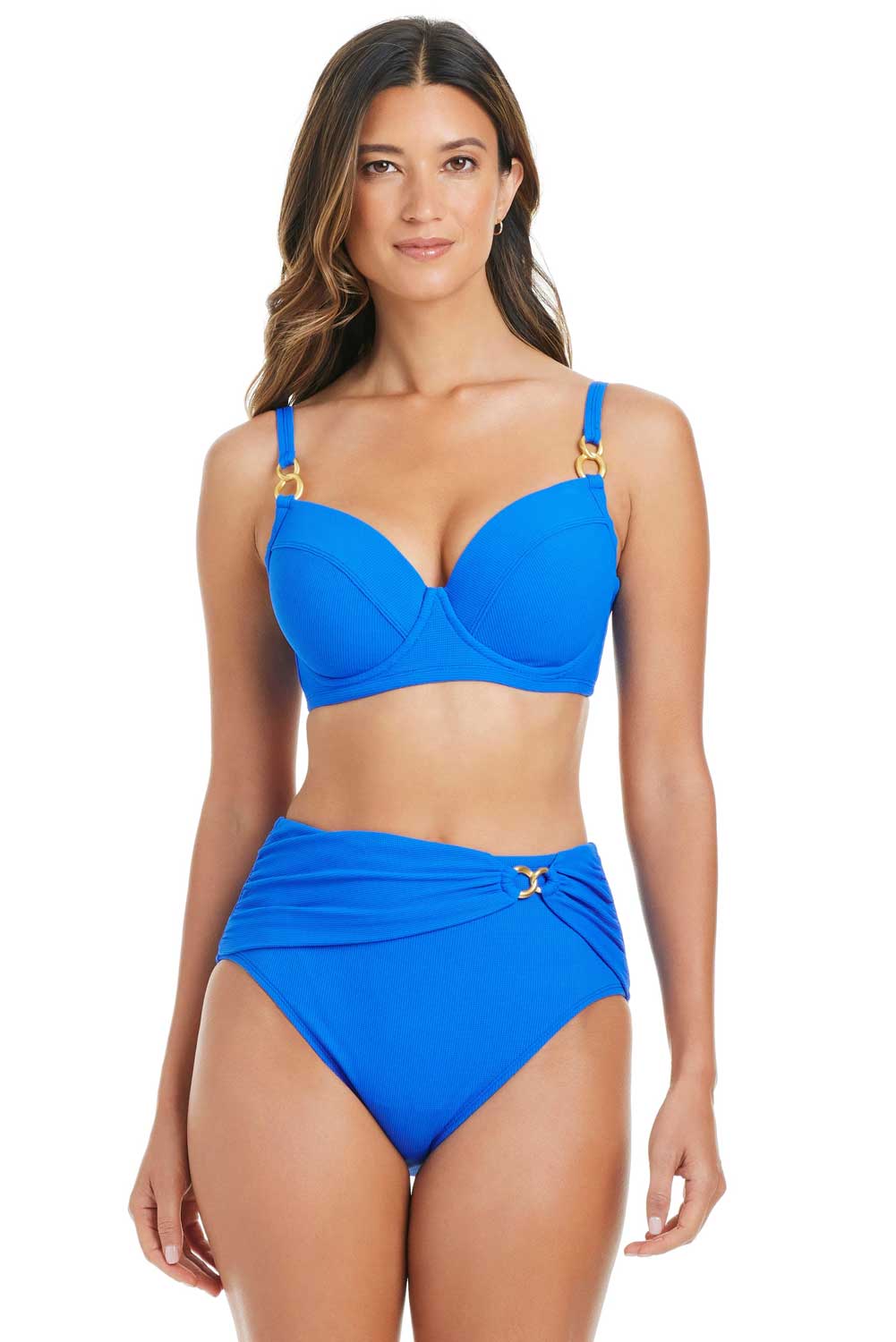 Bleu: Pique Ole Solid Over The Shoulder Underwire D Cup Bra