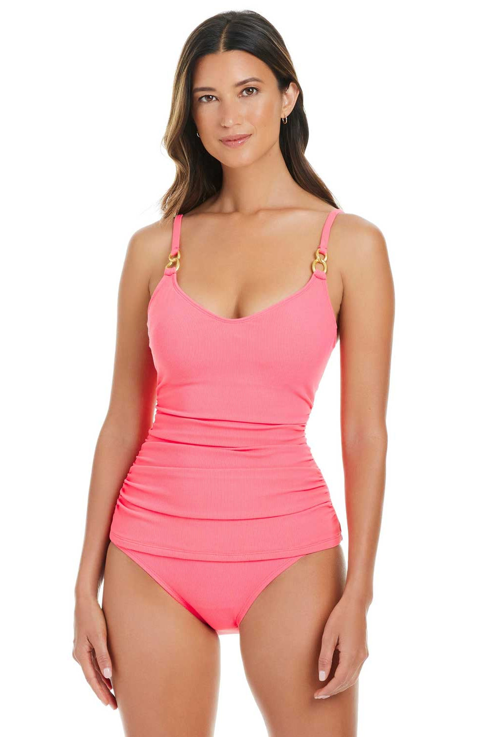 Bleu: Pique Ole Solid V-Neck Tankini Top - BRDTBLSH