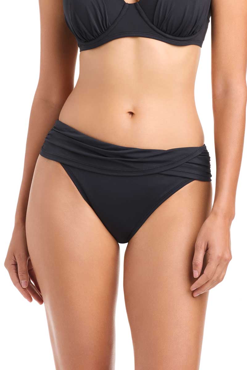 Bleu: Solid Sarong Hipster Bikini Bottom - BLACK