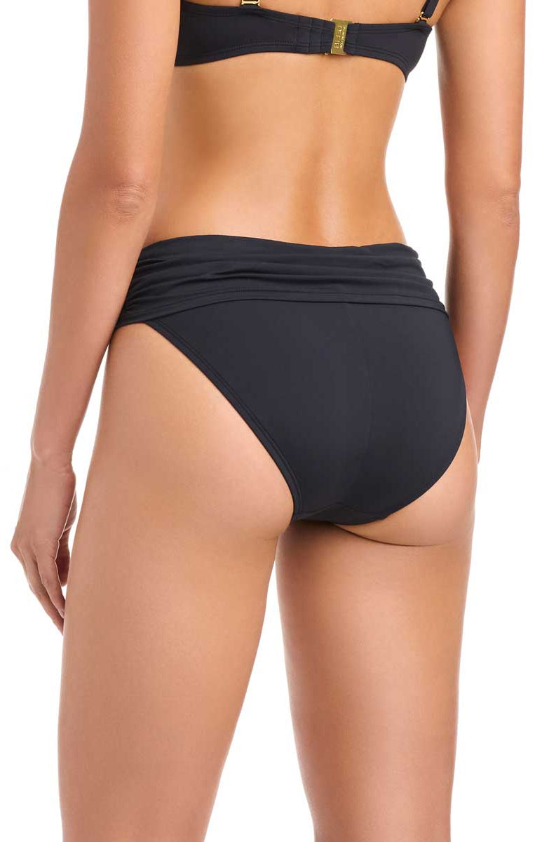 Bleu: Solid Sarong Hipster Bikini Bottom - BLACK