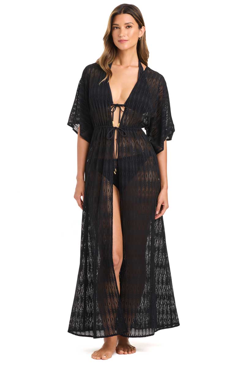 Bleu: Sunkissed Crochet Open Front Caftan Cover Up