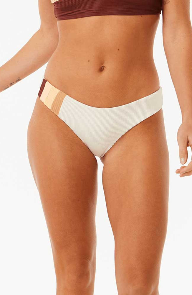 Rip Curl: Block Party Spliced Cheeky Hipster Bikini Bottom - BONE