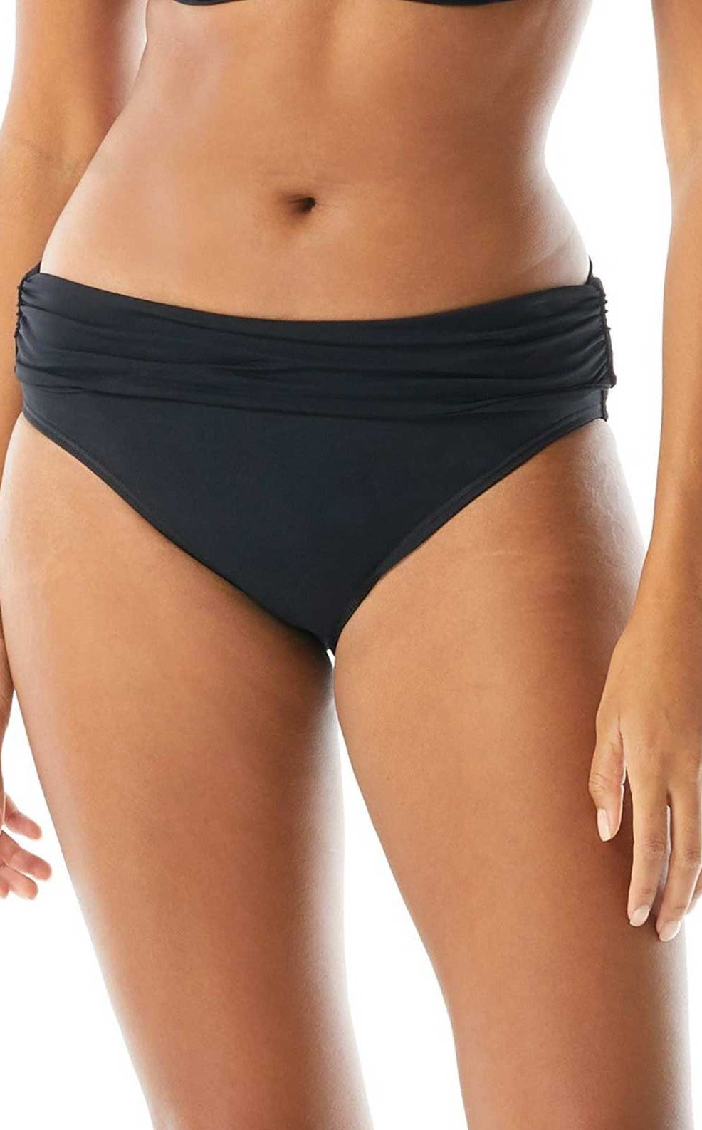 Coco Reef: Classic Solids Rollover Bikini Bottom - CAST BLK