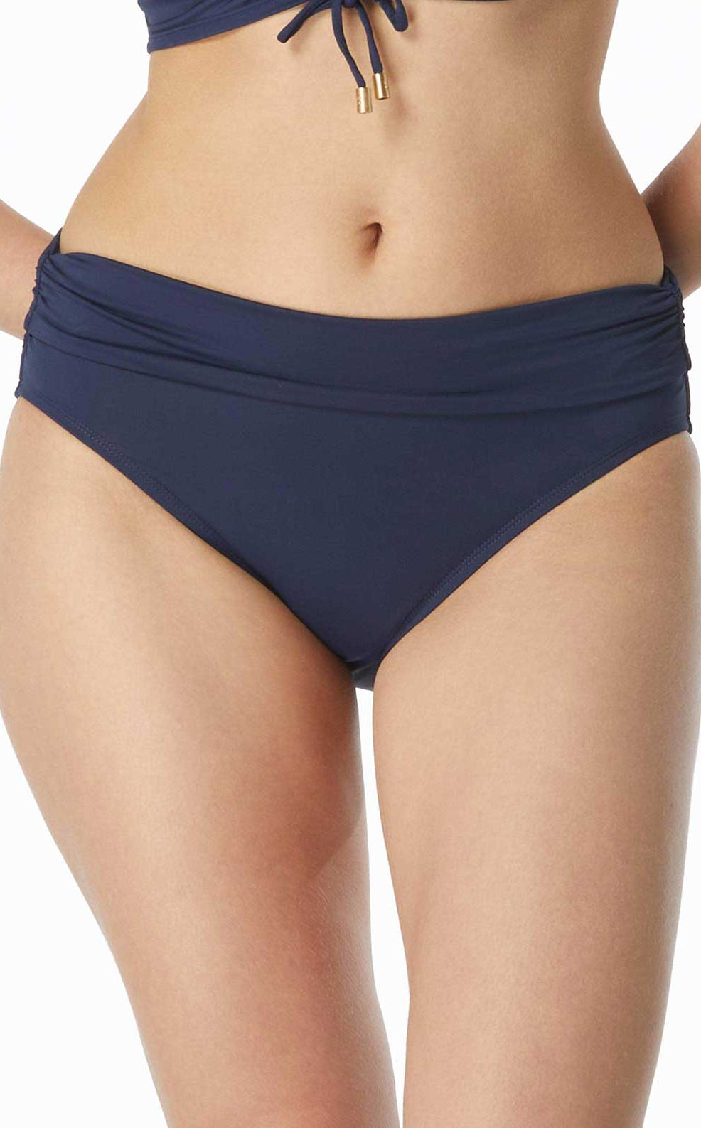 Coco Reef: Classic Solids Rollover Bikini Bottom - NAVY