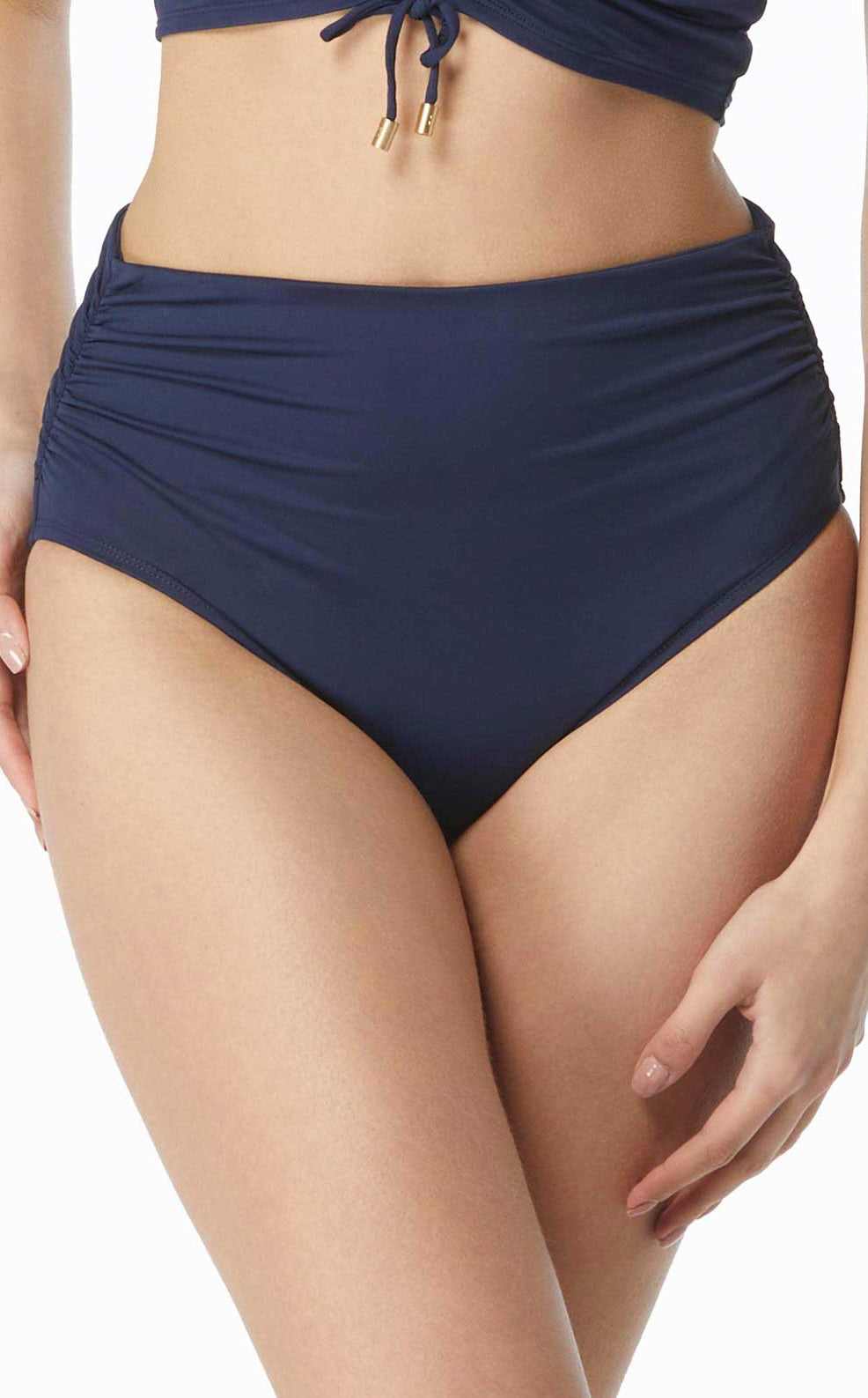 Coco Reef: Classic Solids Rollover Bikini Bottom - NAVY