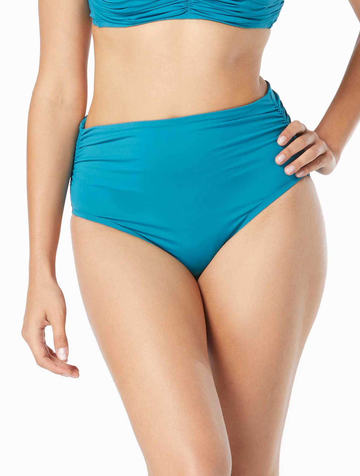 Coco Reef: Classic Solids Rollover Bikini Bottom - TEALCOVE