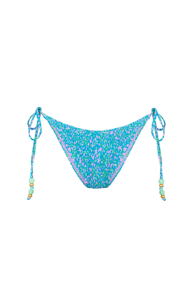 Kulani Kinis: Ocean Kisses Shirred Dipped Cheeky Tie Bikini Bottom