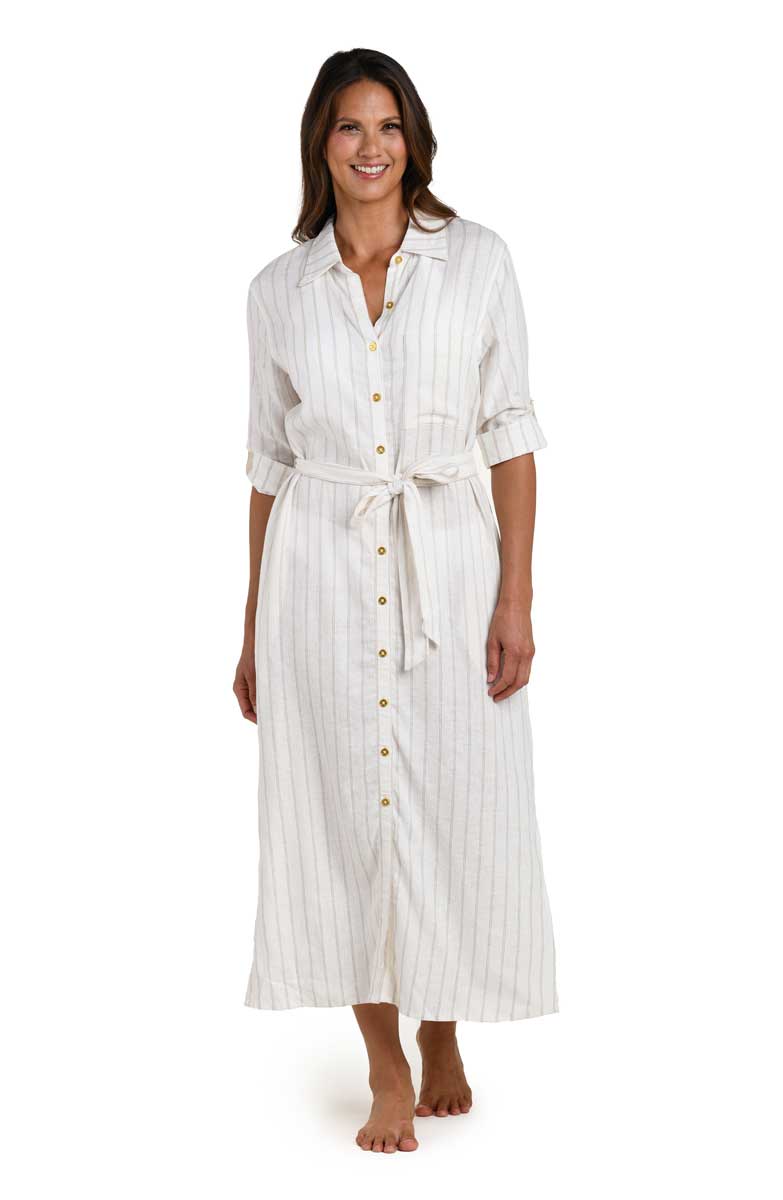 La Blanca: Delphine Coast Linen Button Up Shirt Dress