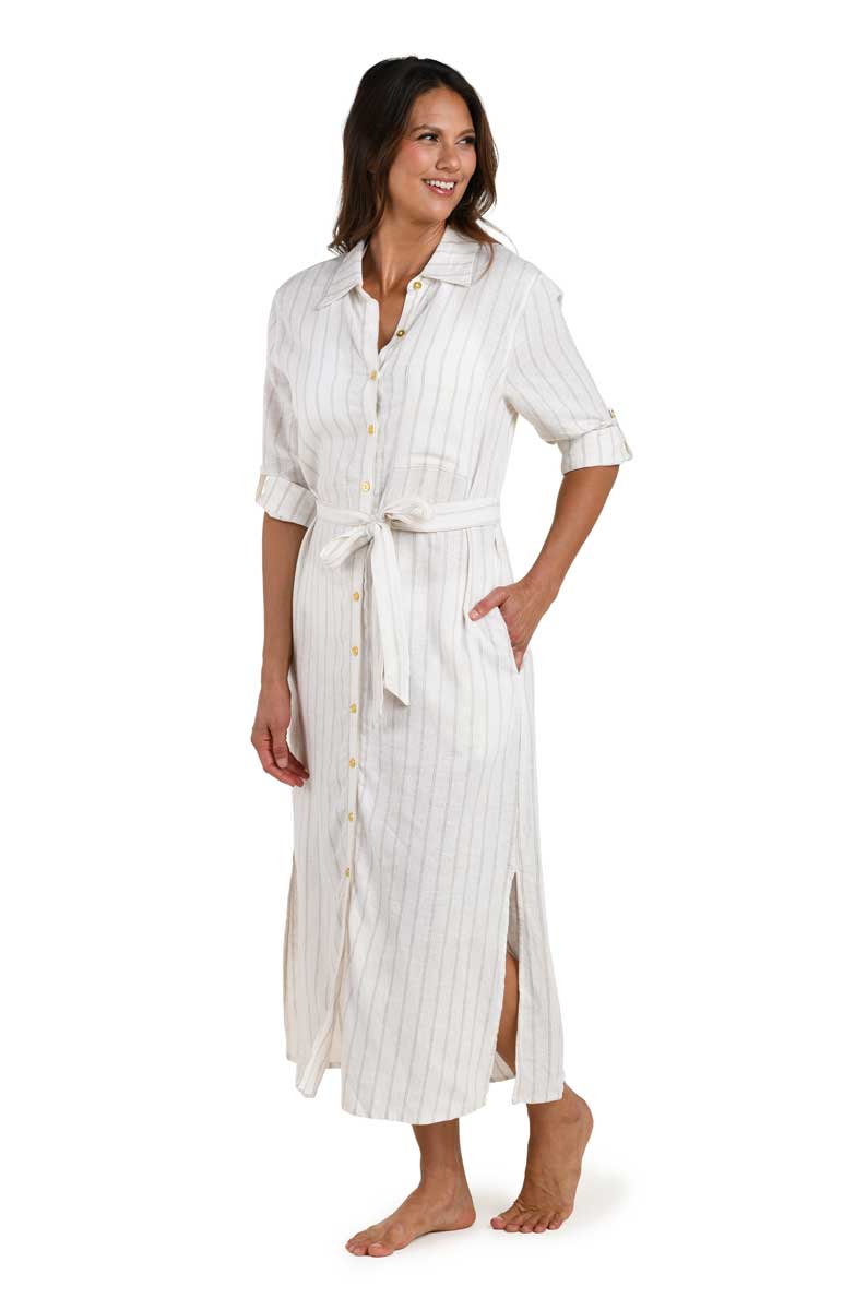 La Blanca: Delphine Coast Linen Button Up Shirt Dress