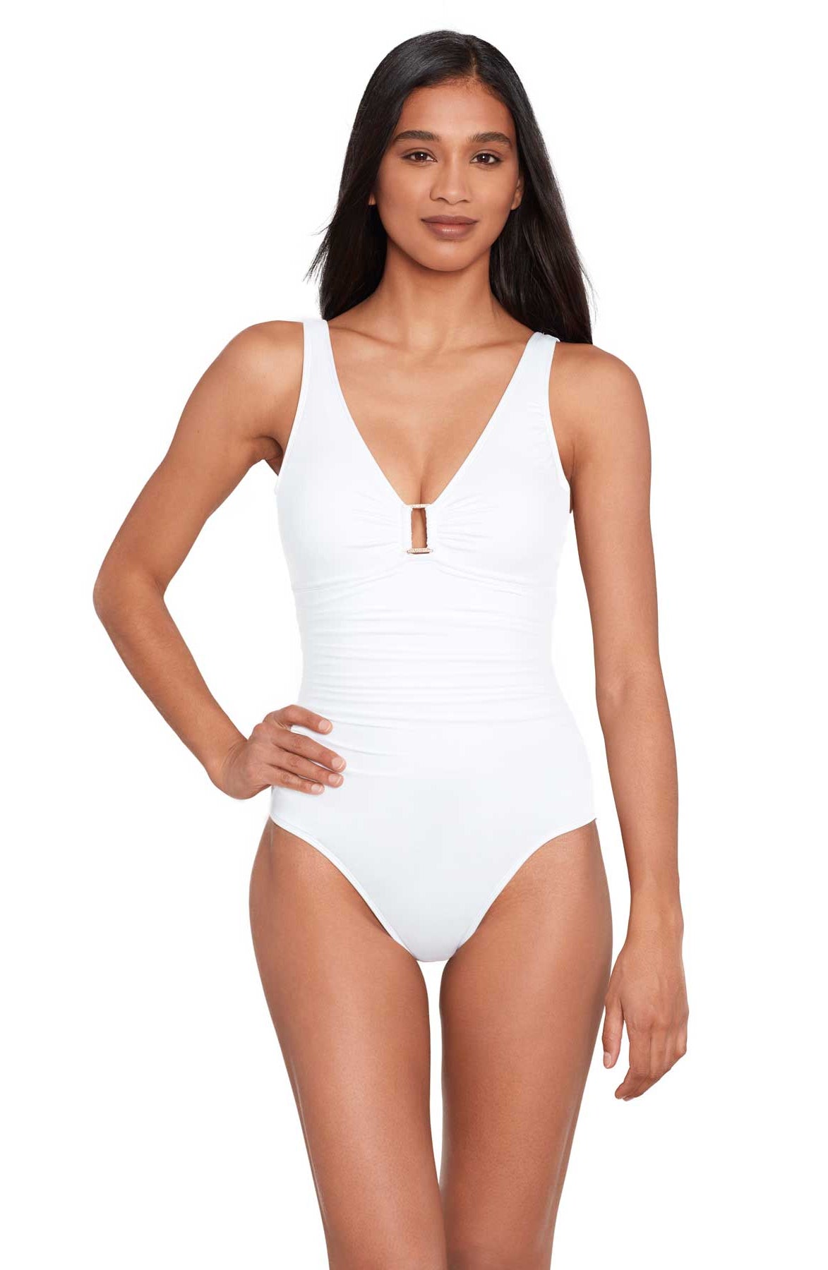 Lauren: One Piece Beach Club Solids Ring Underwire - WHITE