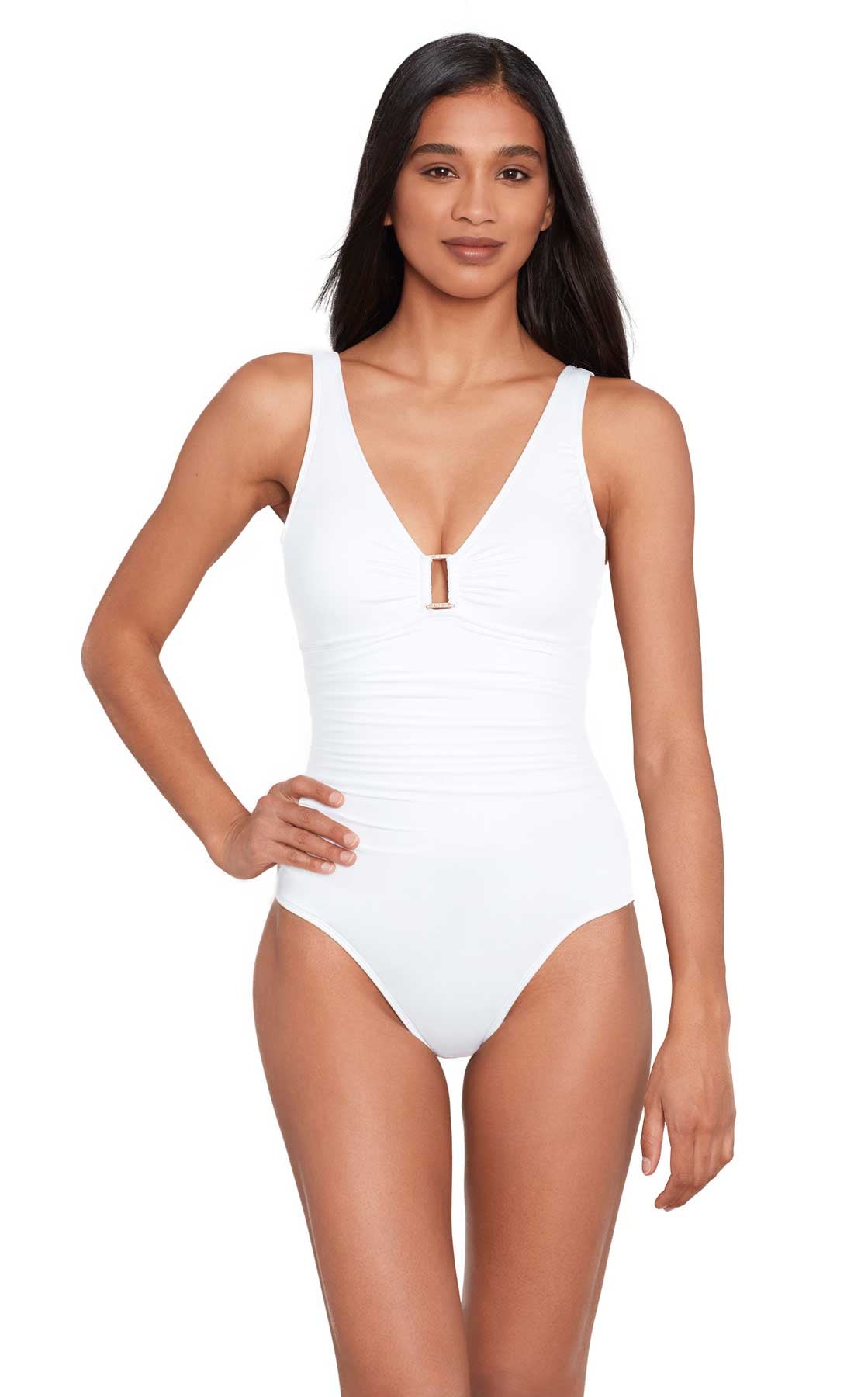 Lauren: One Piece Beach Club Solids Ring Underwire - WHITE