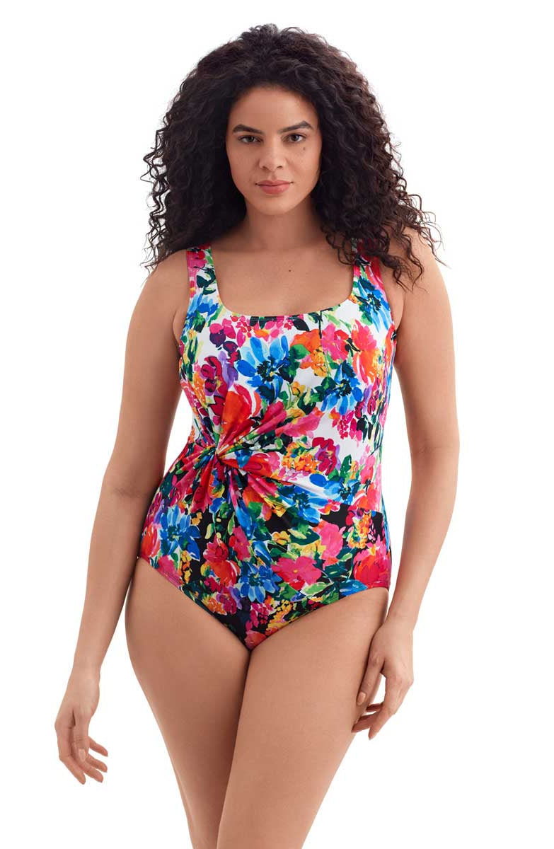 Longitude: One Piece Blooming Bouquet Twist Draped Tank Swimsuit