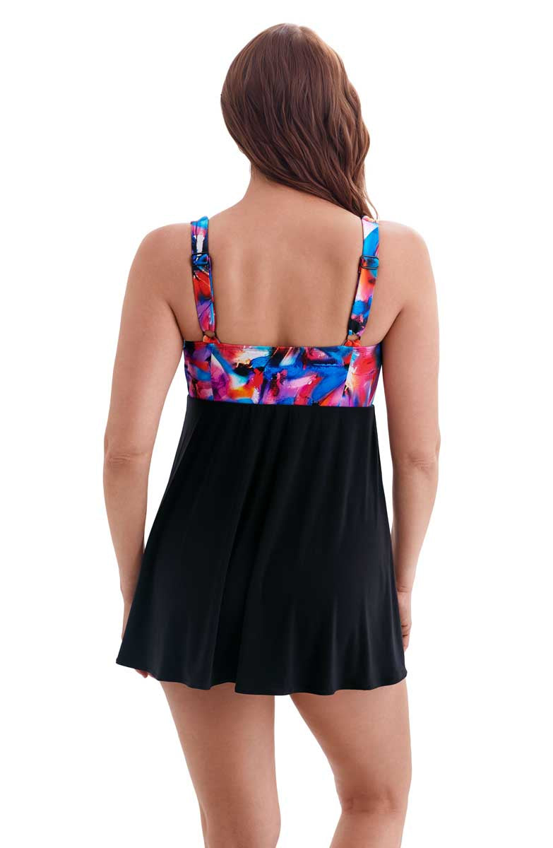 Longitude: One Piece Brushpainter Crossover Plunge Swimdress