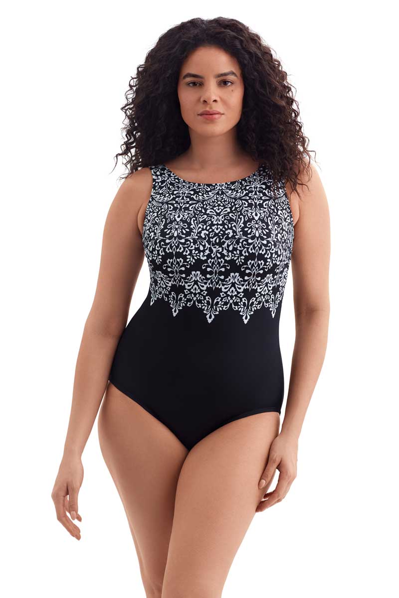 Longitude: One Piece Garland Edge Scoopback Highneck Swimsuit