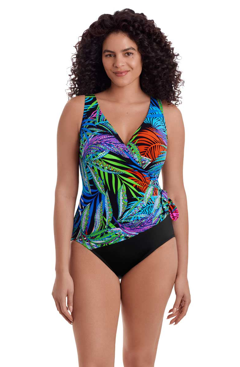 Longitude: One Piece Jungle Boogie Long Torso Side Tie Surplice Swimsuit
