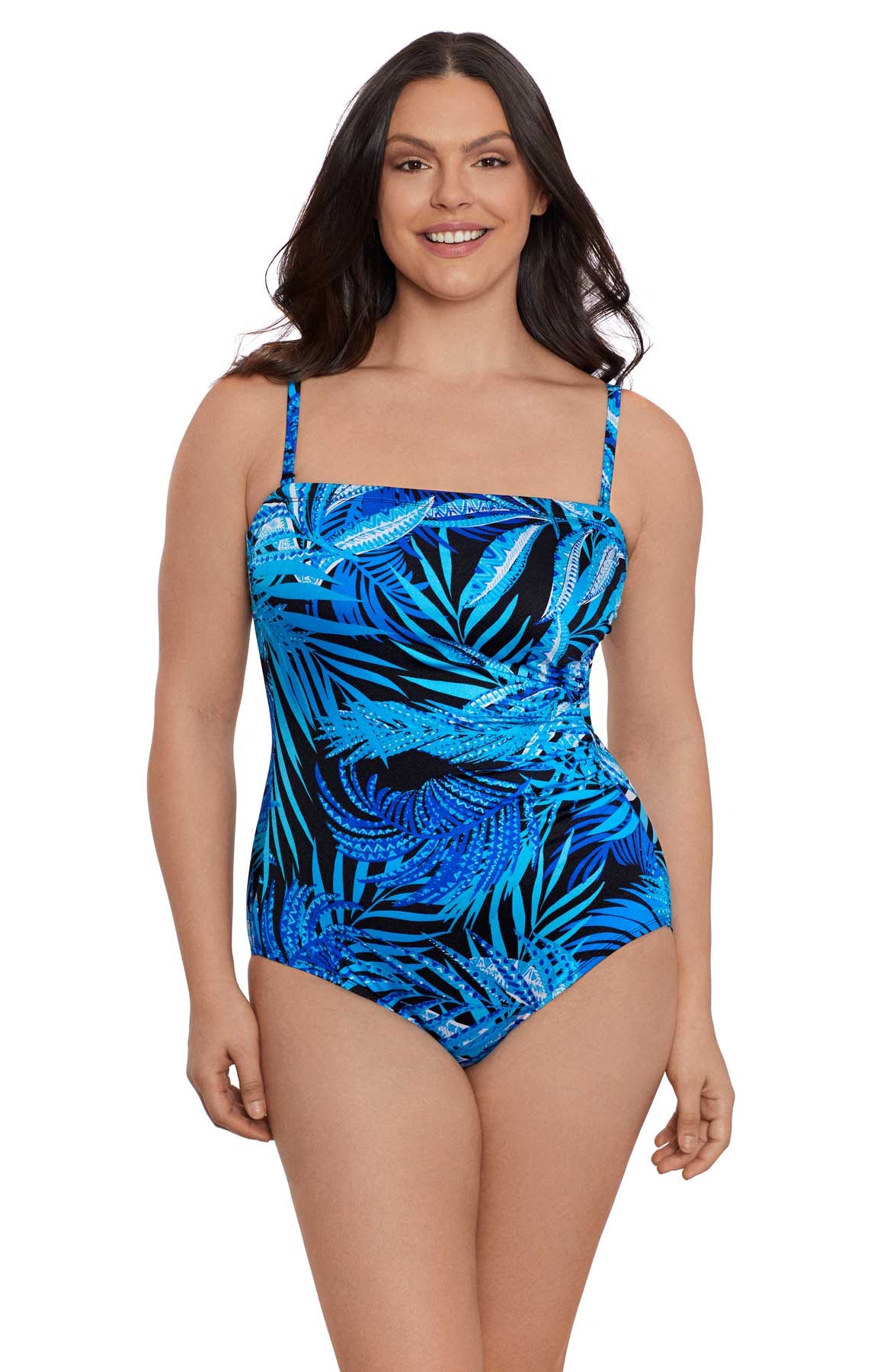 Longitude: One Piece Jungle Boogie Side Shirred Bandeau Long Torso Swimsuit