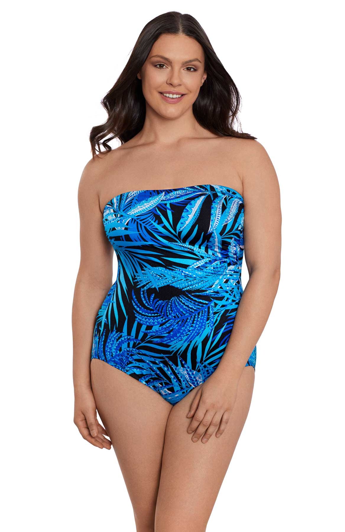 Longitude: One Piece Jungle Boogie Side Shirred Bandeau Long Torso Swimsuit