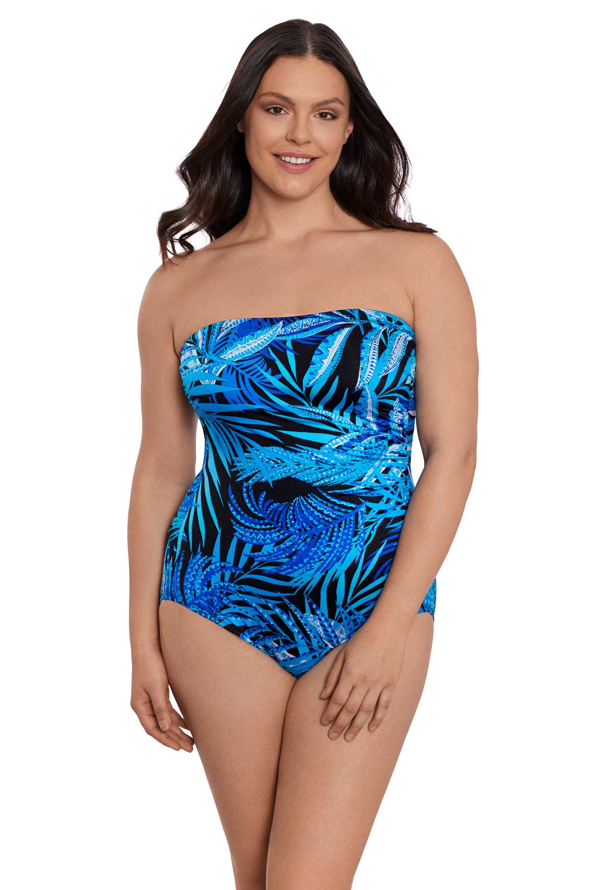 Longitude: One Piece Jungle Boogie Side Shirred Bandeau Long Torso Swimsuit