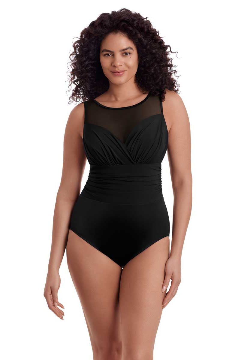 Longitude: One Piece Solitude 2.0 Long Torso Mesh Highneck Swimsuit