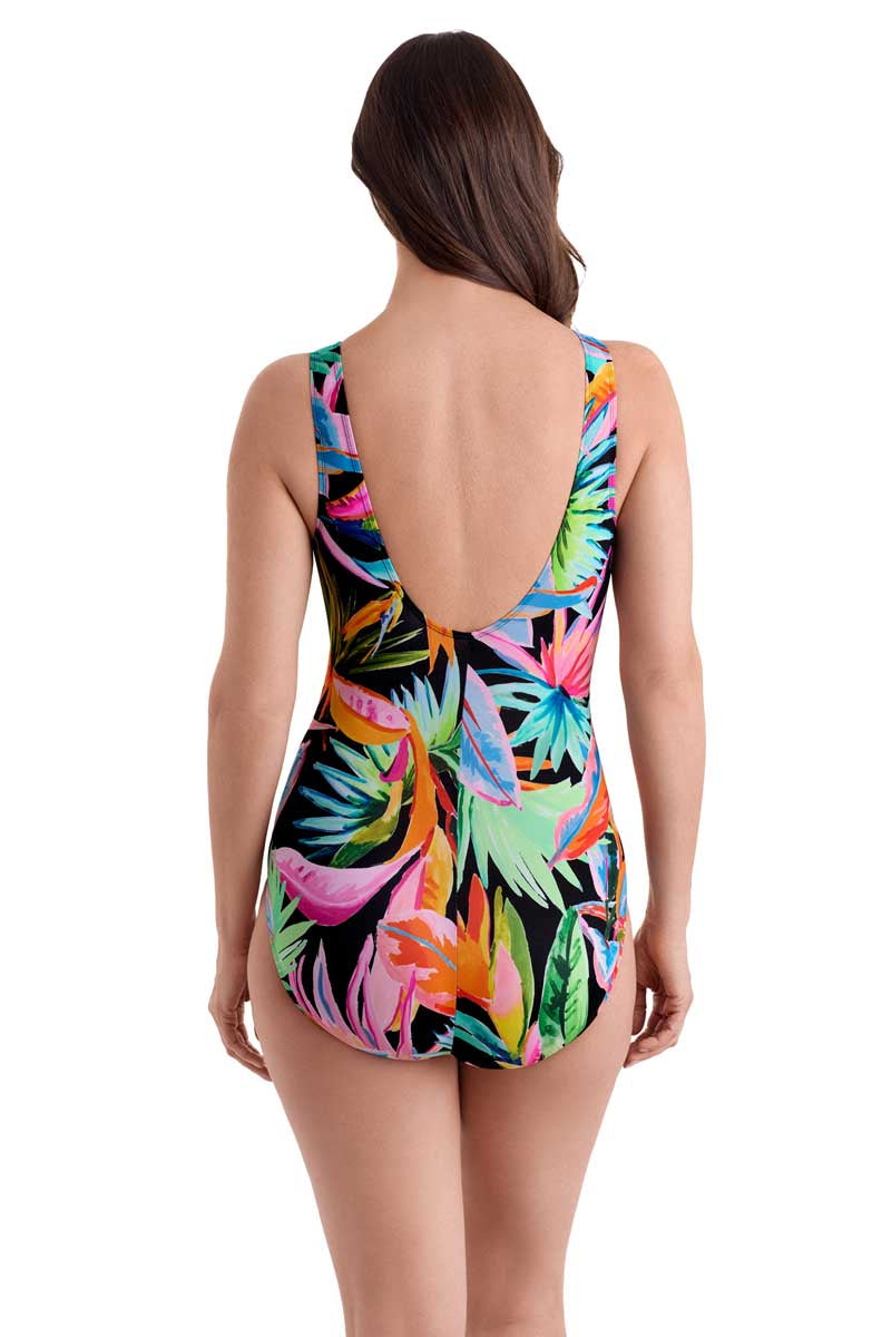 Longitude: One Piece Tropicana Long Torso Side Shirred Surplice Swimsuit