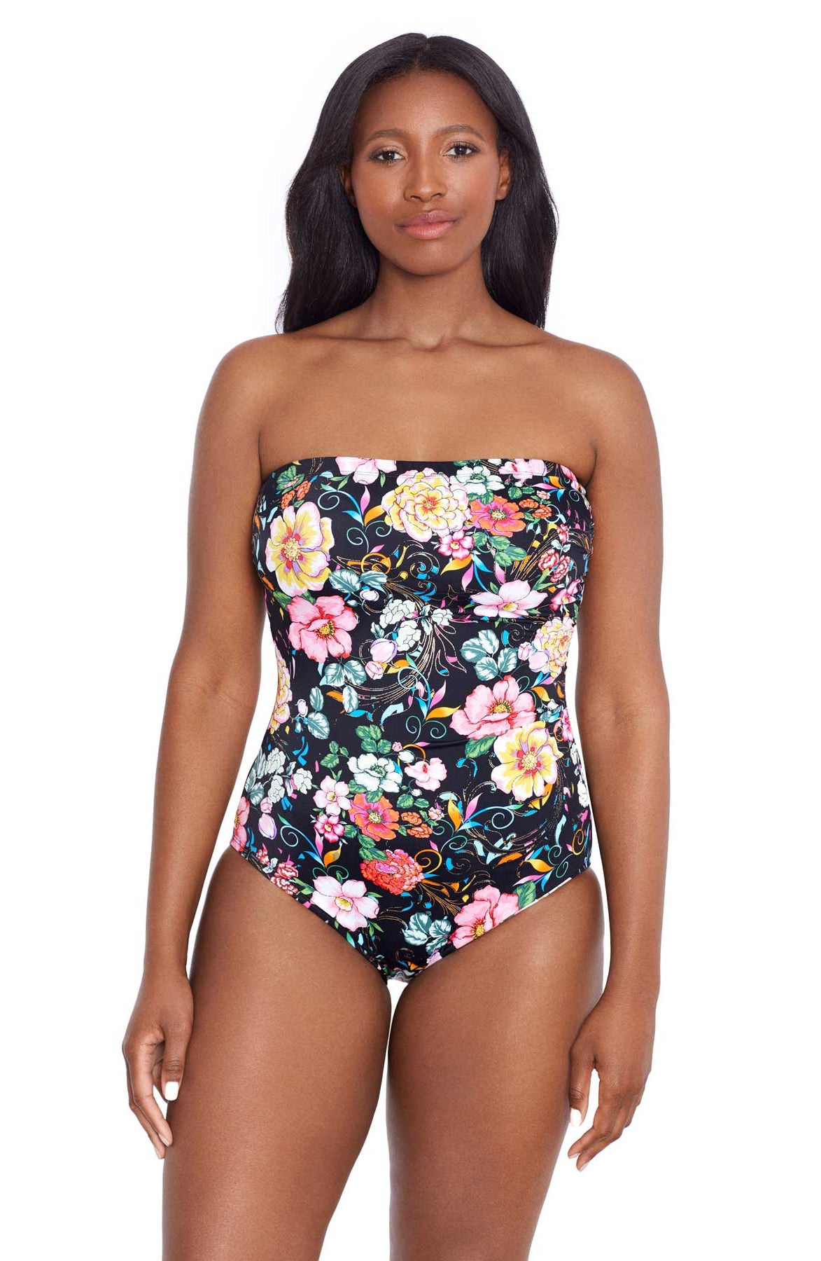 Longitude: One Piece True Romance Long Torso Side Shirred Bandeau Swimsuit