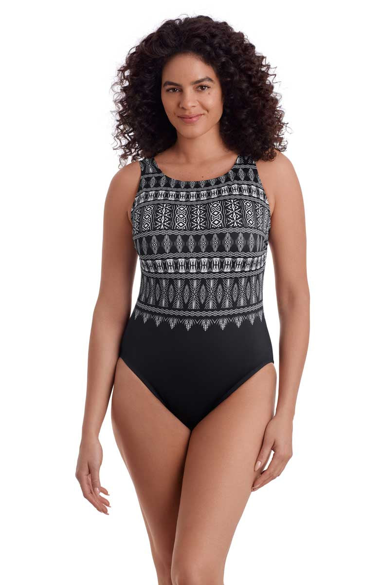 Longitude: One Piece Tribal Nights Long Torso Highneck Swimsuit