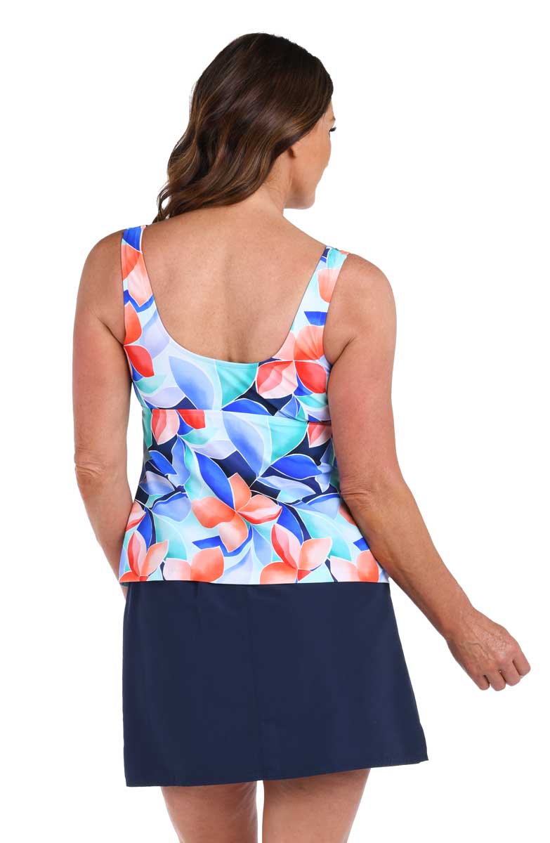 Maxine: Mosaic Leaves Scoop Neck Tankini Top