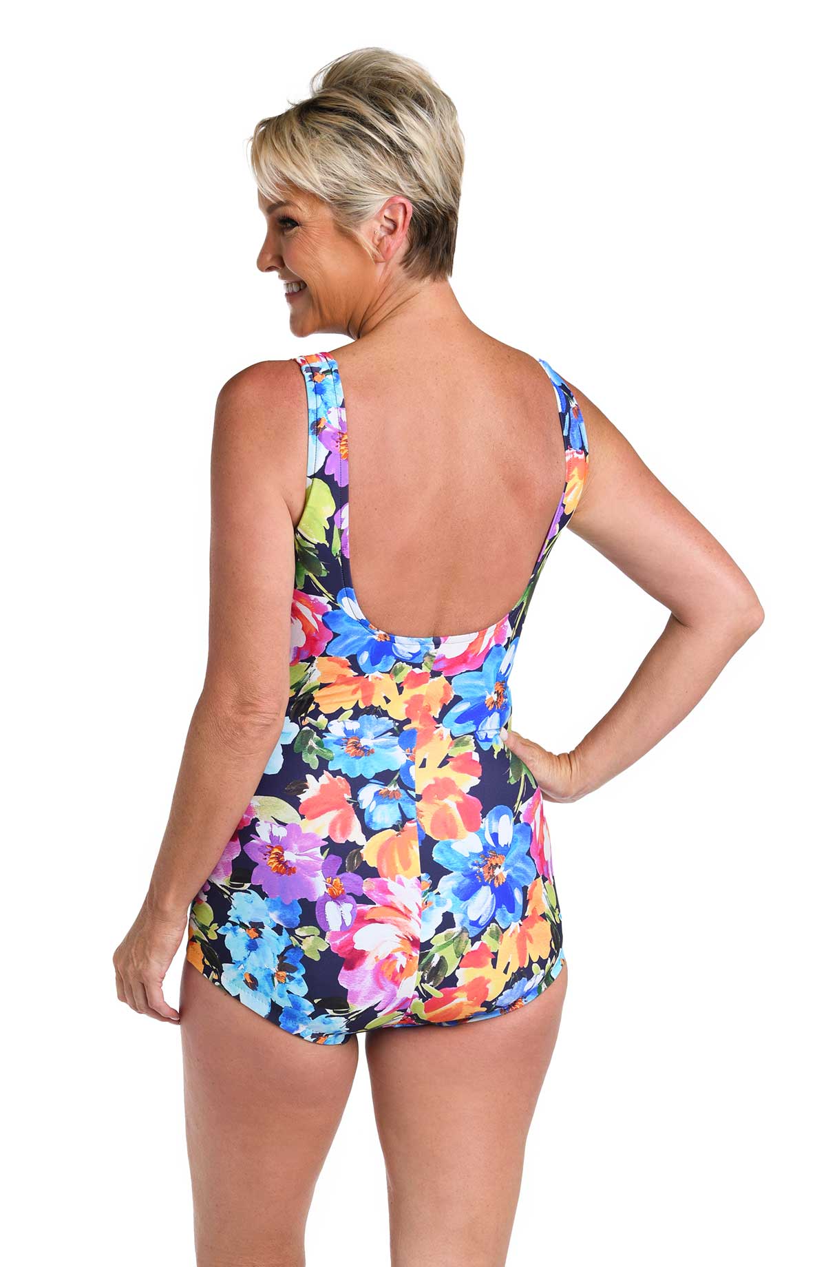 Maxine: One Piece Botanic Garden Shirred Front Girl Leg