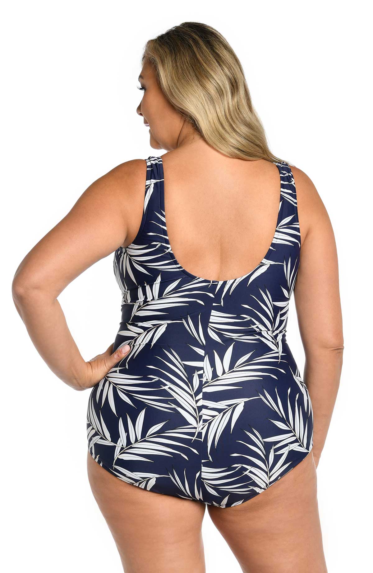 Maxine: Plus Size One Piece Gold Leaf Side Shirred Mio