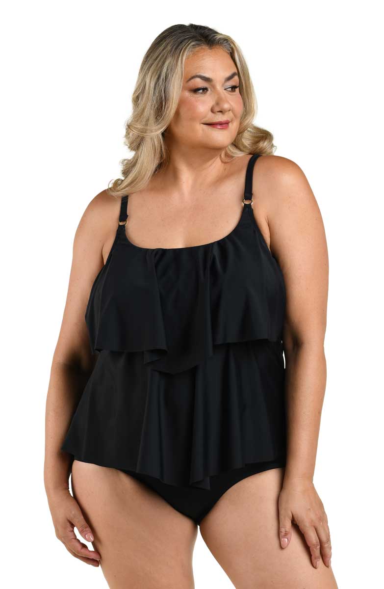 Maxine: Plus Size Solids Double Tiered Tankini Top