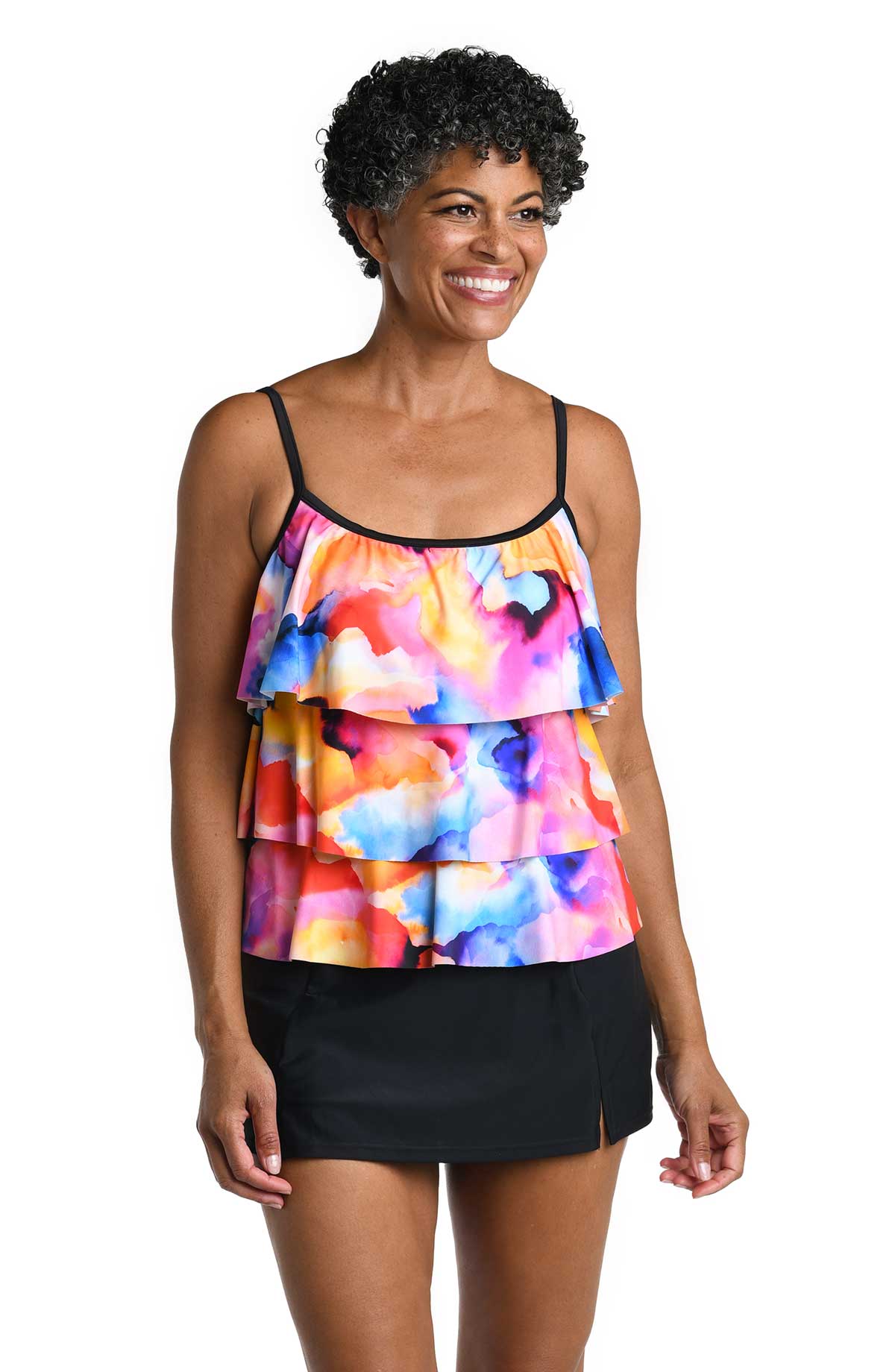 Maxine: Watercolor Bliss Triple Tiered Tankini Top