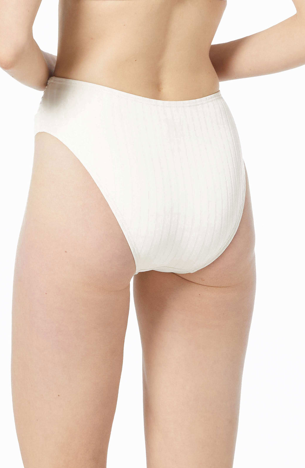 Michael Michael Kors: Solid Textured Ribbed High Leg Bikini Bottom - BONE