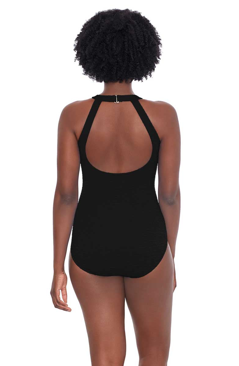 Pennbrooke: One Piece Krinkle Mastectomy High Neck Mio Swimsuit - BLACK