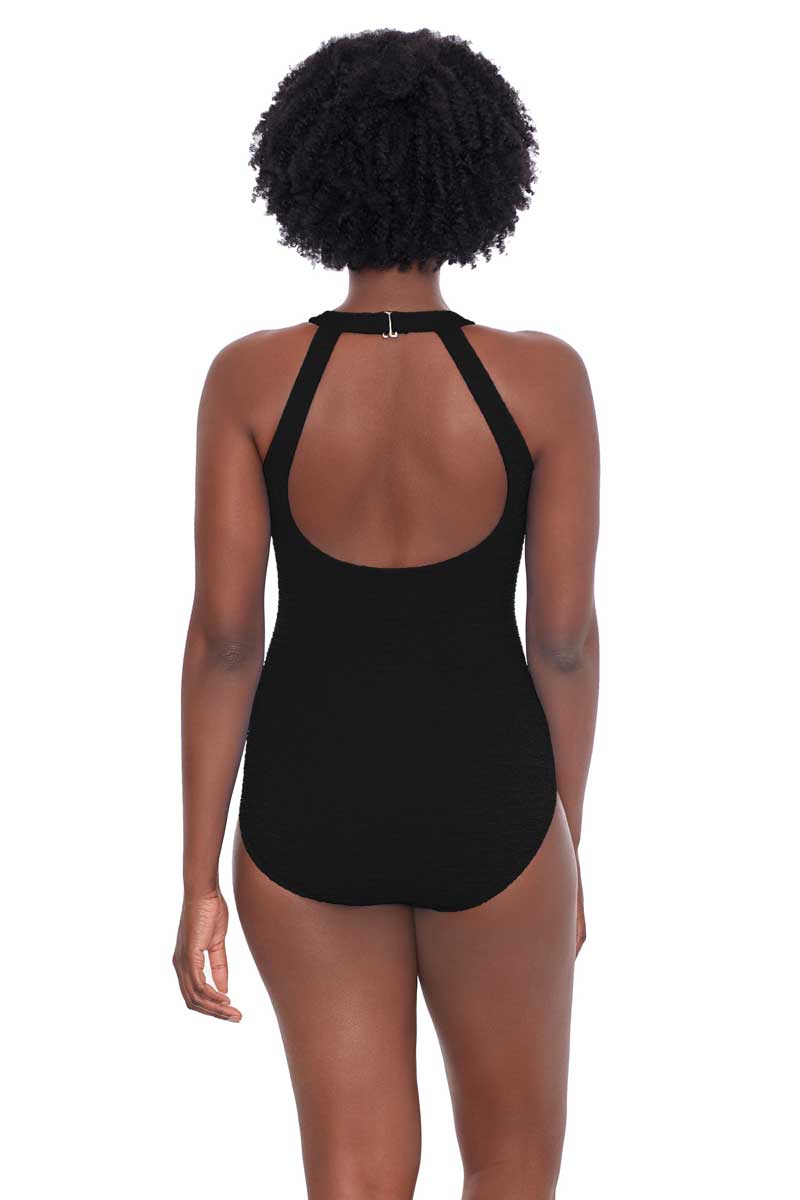 Pennbrooke: One Piece Krinkle Mastectomy High Neck Mio Swimsuit - BLACK