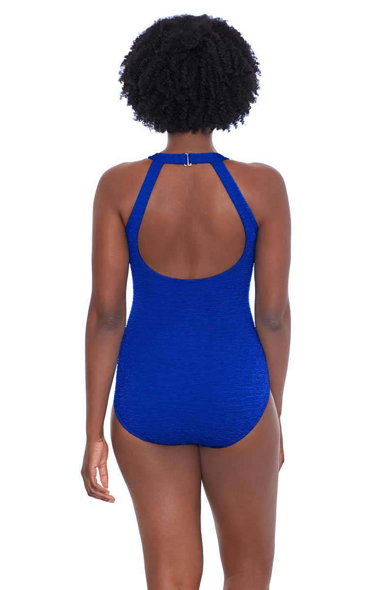 Pennbrooke: One Piece Krinkle Mastectomy High Neck Mio Swimsuit - ROYAL