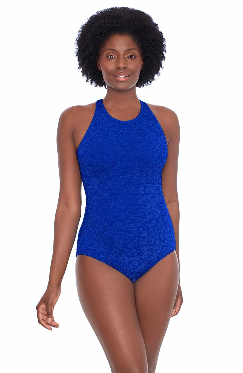 Pennbrooke: One Piece Krinkle Mastectomy High Neck Mio Swimsuit