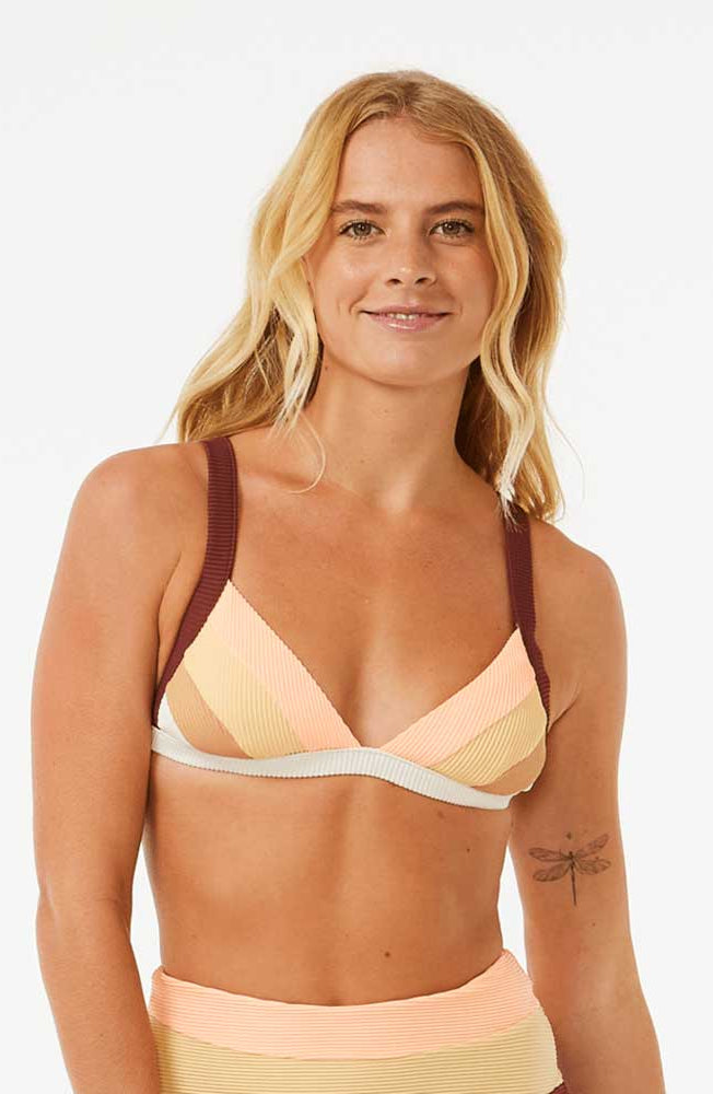 Rip Curl: Block Party Spliced Fixed Triangle Bikini Top - BONE