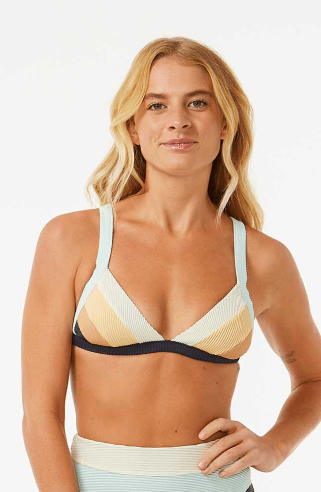 Rip Curl: Block Party Spliced Fixed Triangle Bikini Top - NAVY