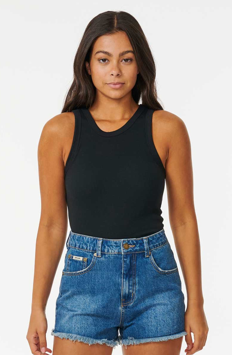 Rip Curl: Classic Ribbed Tank - BLACK